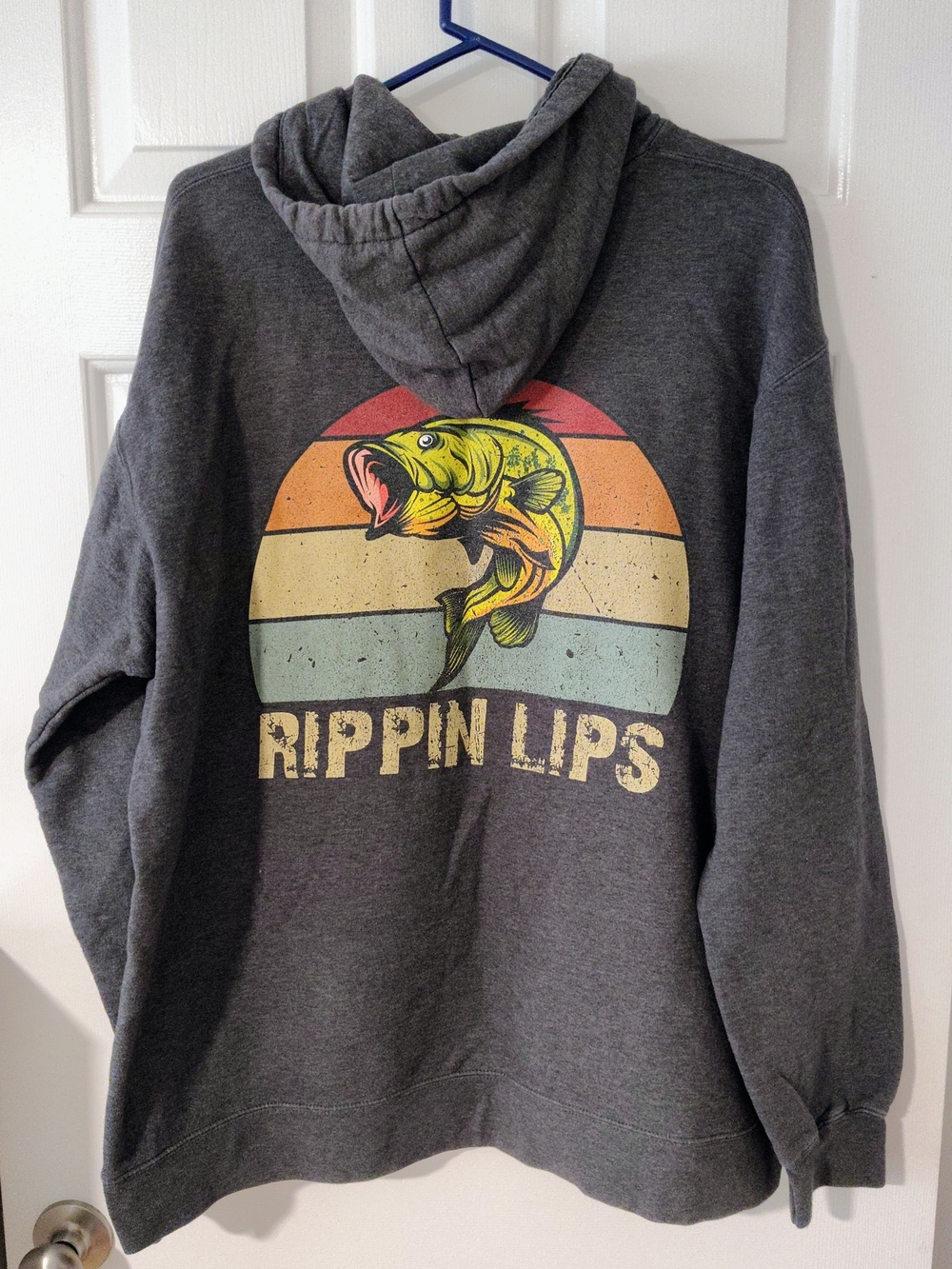 Port and Company Dark Gray Hoodie with Vintage Fish Graphic